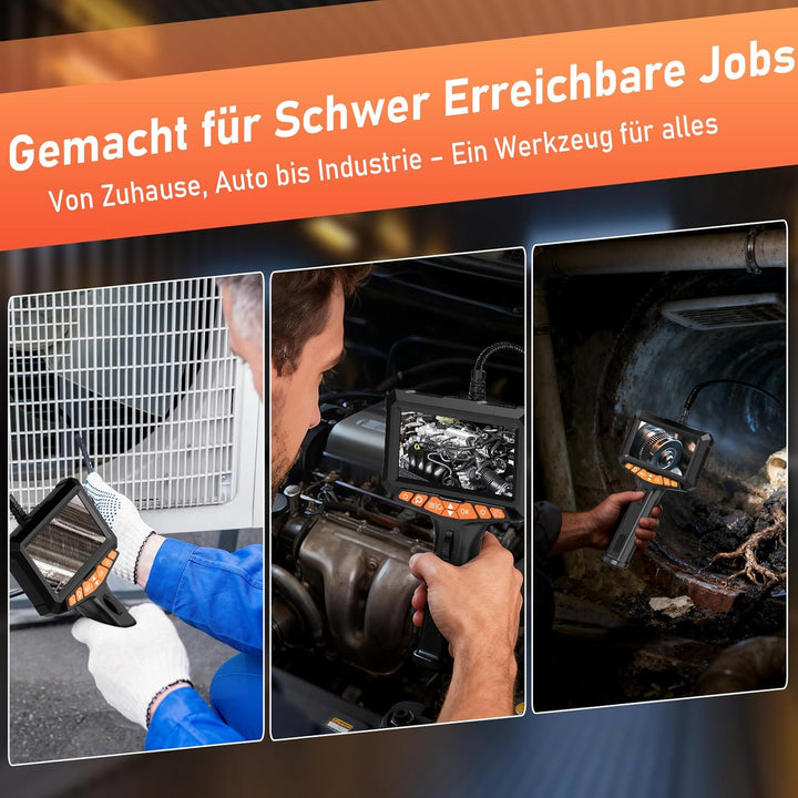 1080P Endoskopkamera Beweglicher Kopf, 5" LCD-Bildschirm Endoskopkamera mit Licht, 270° Drehbare End