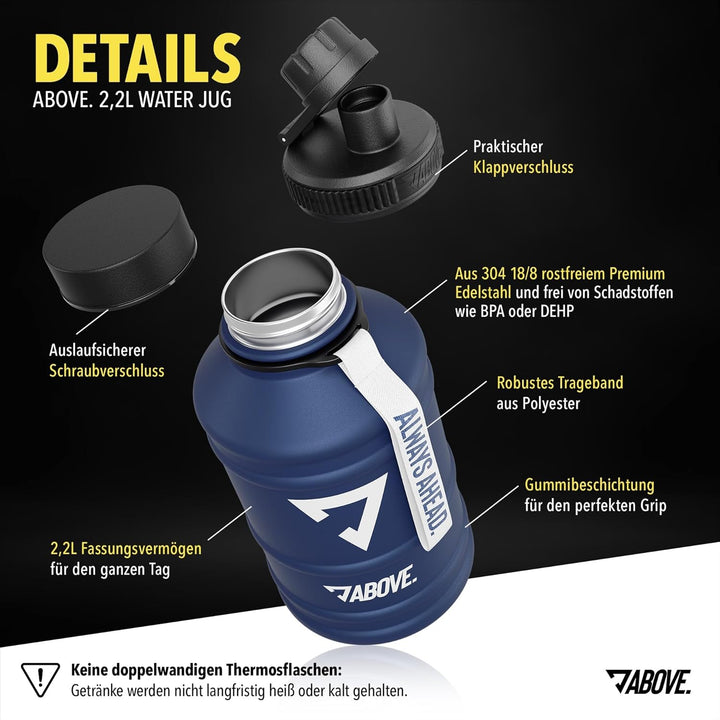 ABOVE. Trinkflasche Edelstahl 1.3L oder 2.2L I Gratis Klappverschluss I BPA-FREI Water Jug I Trinkfl