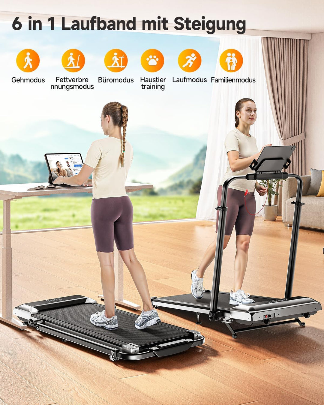 Laufband für Zuhause mit Neigung, 2 in 1 Walking Pad, 12km/h Klappbar Laufband mit Steigung, 2.5HP U