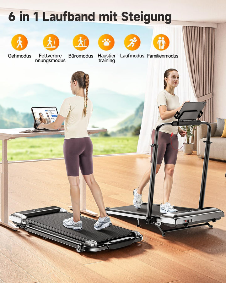 Laufband für Zuhause mit Neigung, 2 in 1 Walking Pad, 12km/h Klappbar Laufband mit Steigung, 2.5HP U