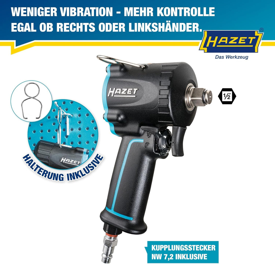 HAZET Druckluft-Schlagschrauber 9012M-1 | extra kurz - nur 80 mm, Max. Lösemoment: 1200 Nm, Vierkant