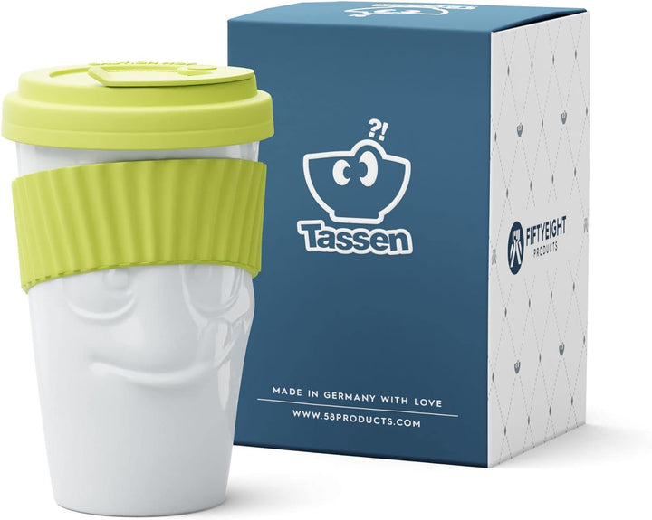 FIFTYEIGHT PRODUCTS / Becher ToGo „Lecker“ (Porzellan, 400ml, Limette, Made in Germany)