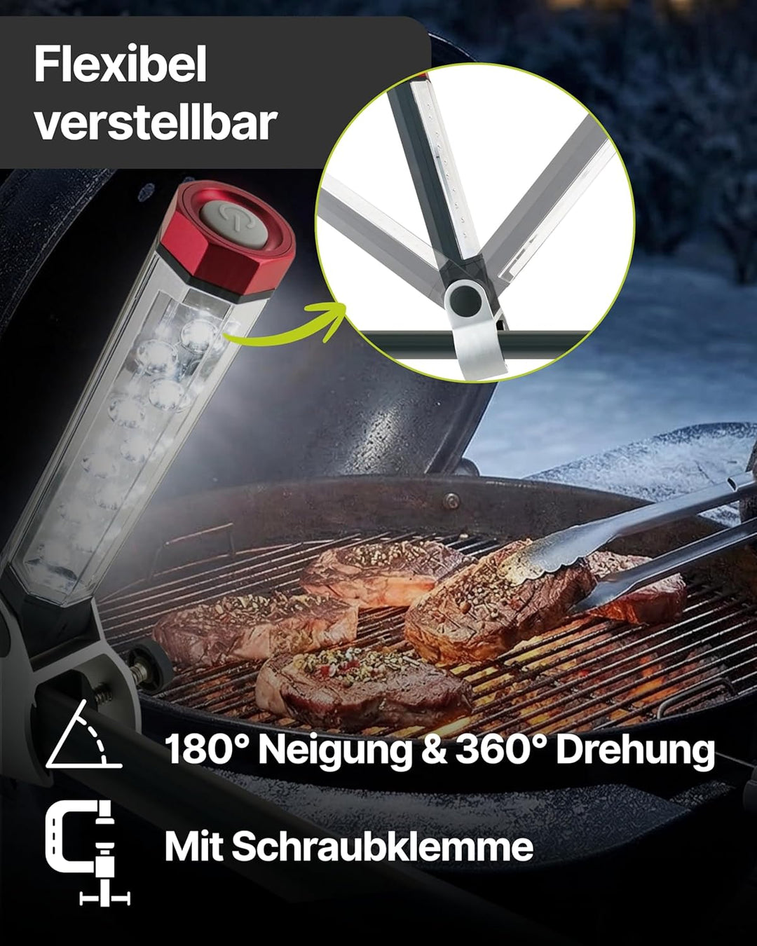 SCHWAIGER GLED0010 Grillleuchte BBQ LED Lampe Grill-Lampe Grillen Grillbeleuchtung neigbar drehbar S