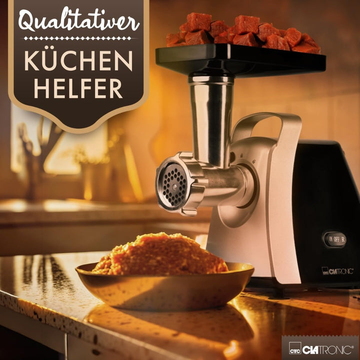 Clatronic® Fleischwolf 1000W | mit Aufsatz für Plätzchen & Spritzgebäck | Fleischwolf elektrisch | 3