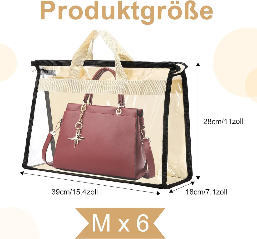 6 Stück Staubbeutel Transparent Staubbeutel für Handtaschen Aufbewahrung Organizer mit Reissverschlu