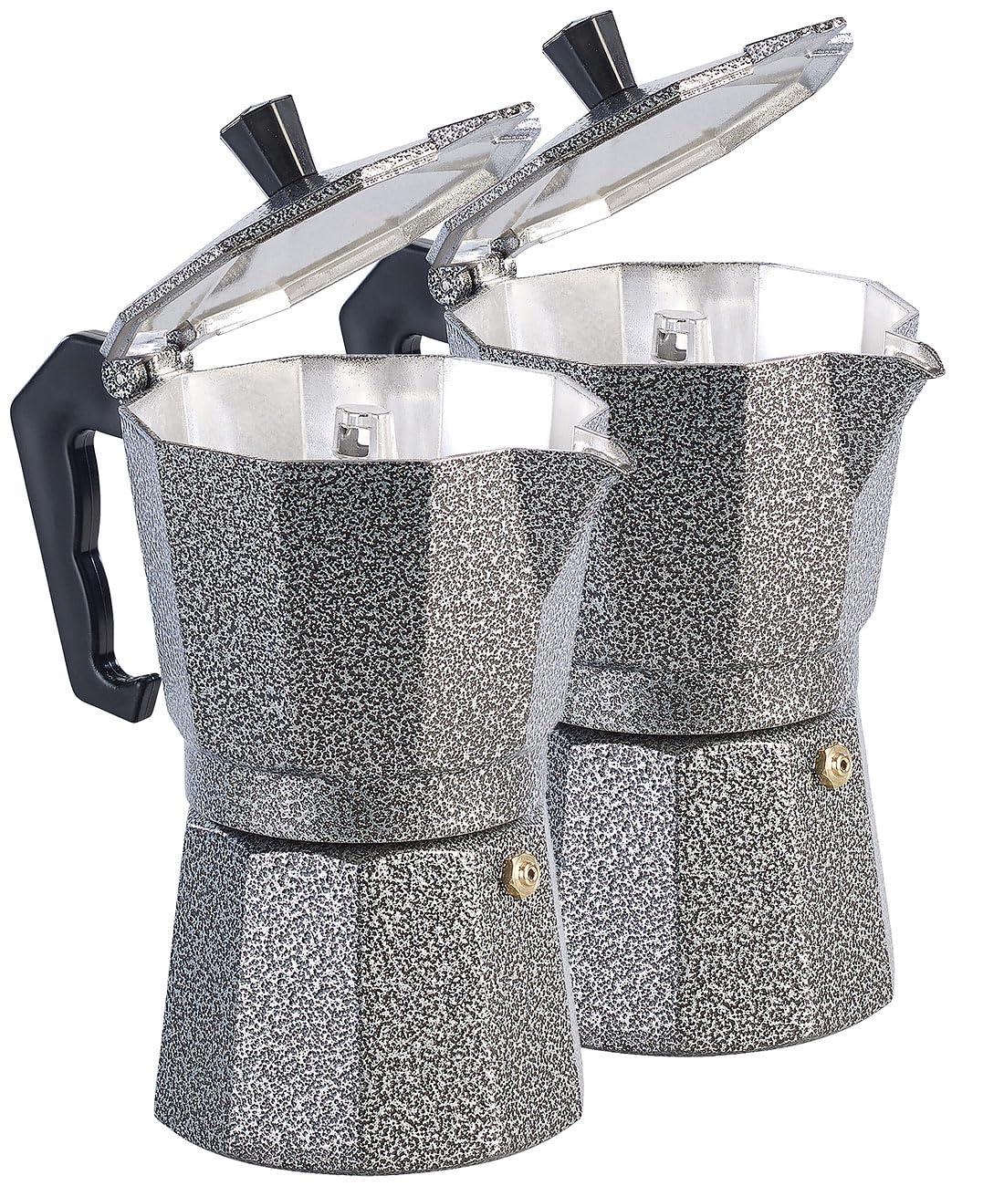 Espressokocher Gas: 2er Set Espresso-Kocher in Hammerschlag-Optik, für 6 Tassen, 300 ml (Mokkakannen