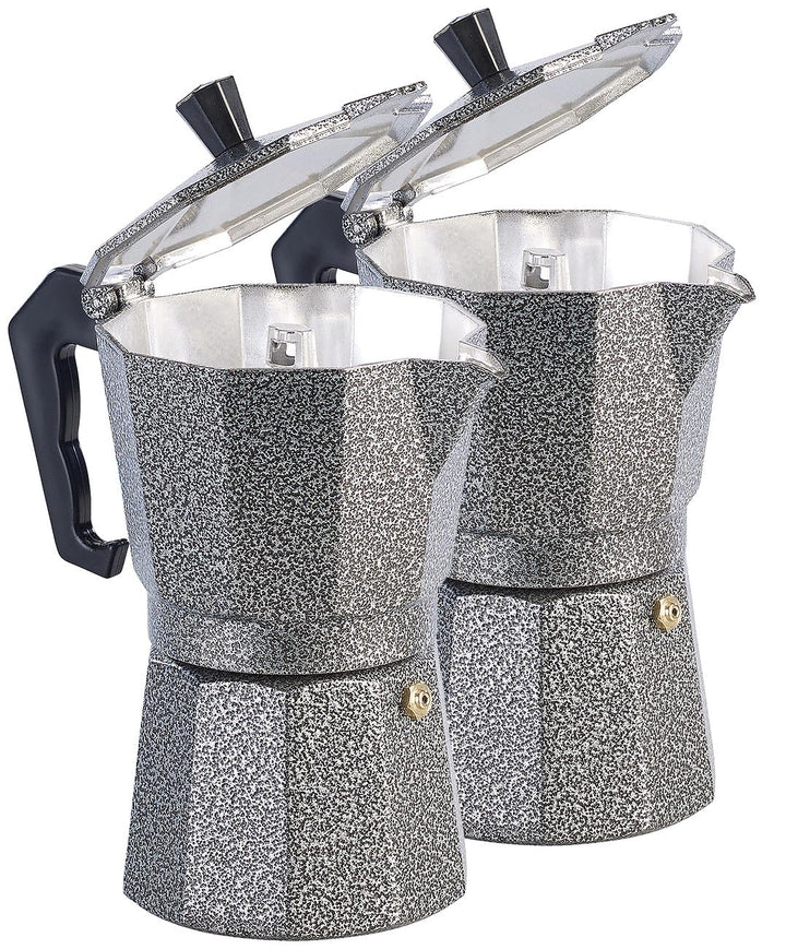 Espressokocher Gas: 2er Set Espresso-Kocher in Hammerschlag-Optik, für 6 Tassen, 300 ml (Mokkakannen