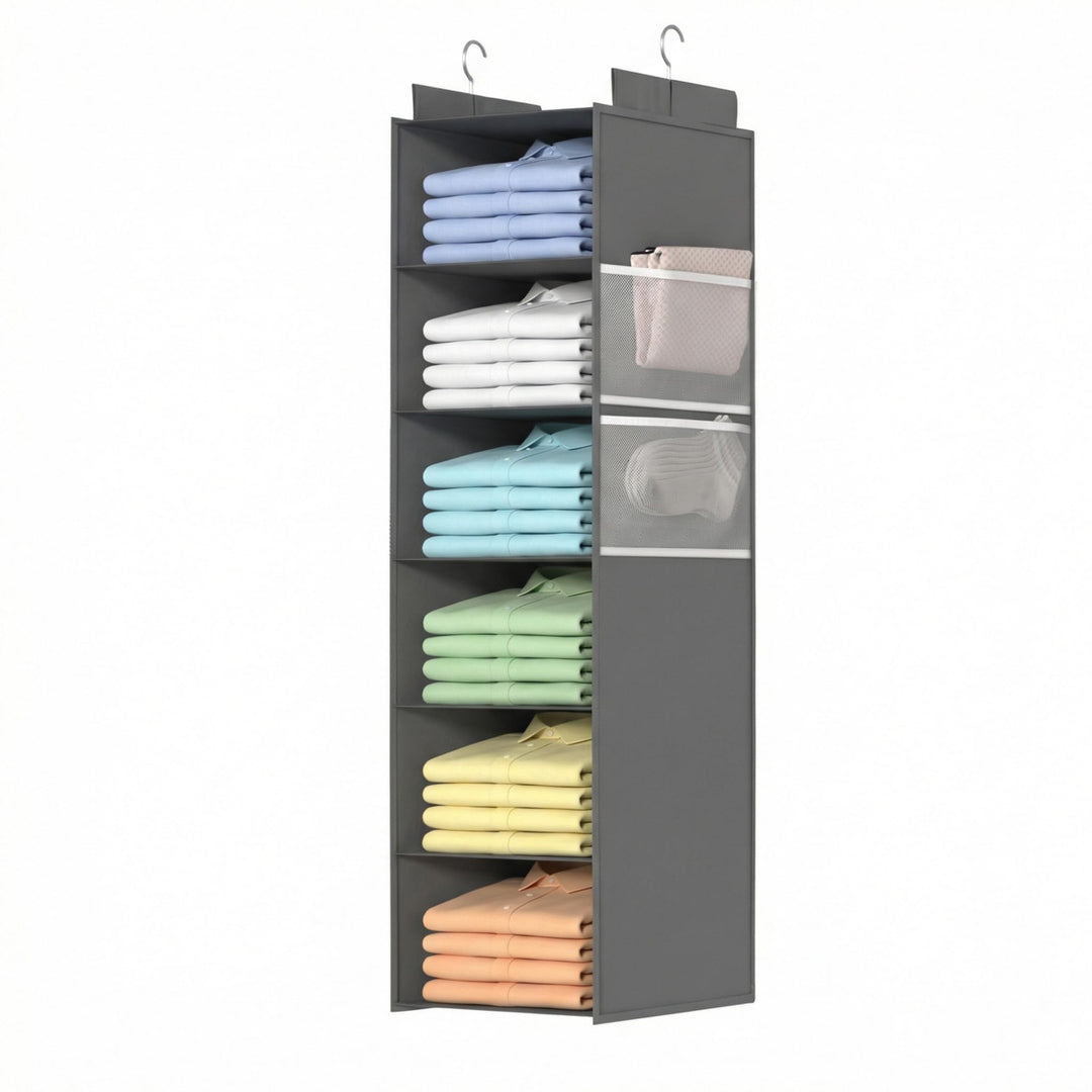 Extra tiefer Hängeorganizer, Kleiderschrank Organizer Aufbewahrung 6 Fächer, Mesh-Taschen, stabil, p