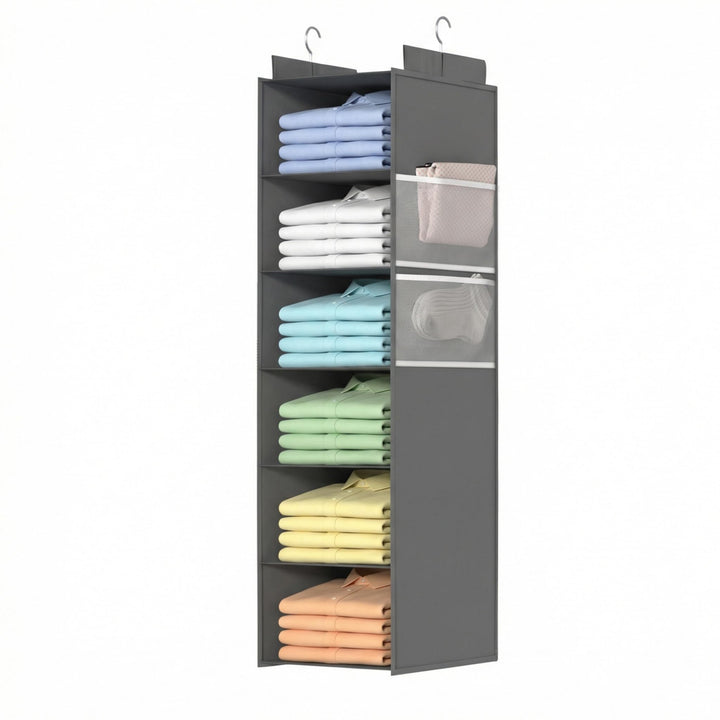 Extra tiefer Hängeorganizer, Kleiderschrank Organizer Aufbewahrung 6 Fächer, Mesh-Taschen, stabil, p