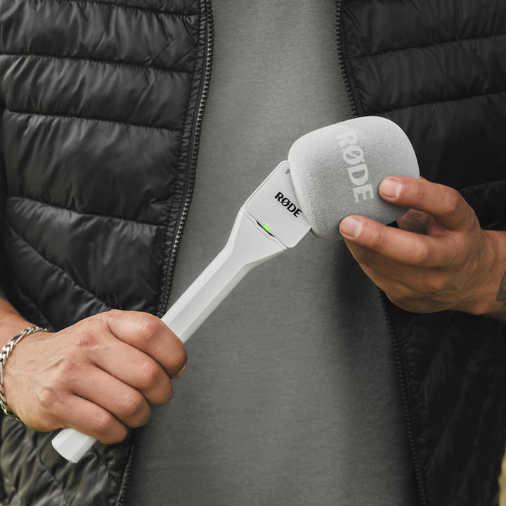 Rode Interview GO Handadapter für Wireless Sendemodule Weiss mit keepdrum Fell-Windschutz Weiss, Wei