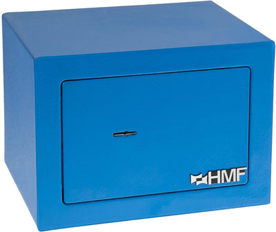 HMF 49216-05 Safe Tresor klein mit Schlüssel, Möbeltresor | 23 x 17 x 17 cm | Blau, Blau