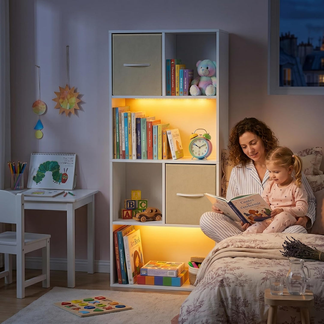 Kinderregal Spielzeugregal mit Boxen,6 Fächern,LED,Kinderzimmer Regal Kinder Bücherregal mit Kinderk