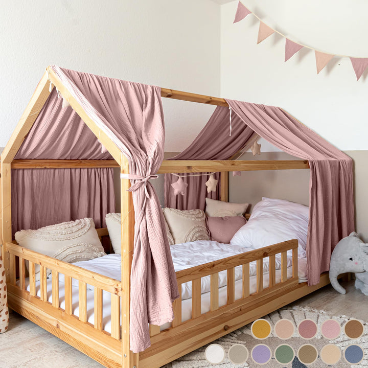 Hausbett Himmel [in 12 Farben] Betthimmel Hausbett aus 100% Baumwolle Musselin - Stoffhimmel für Hau
