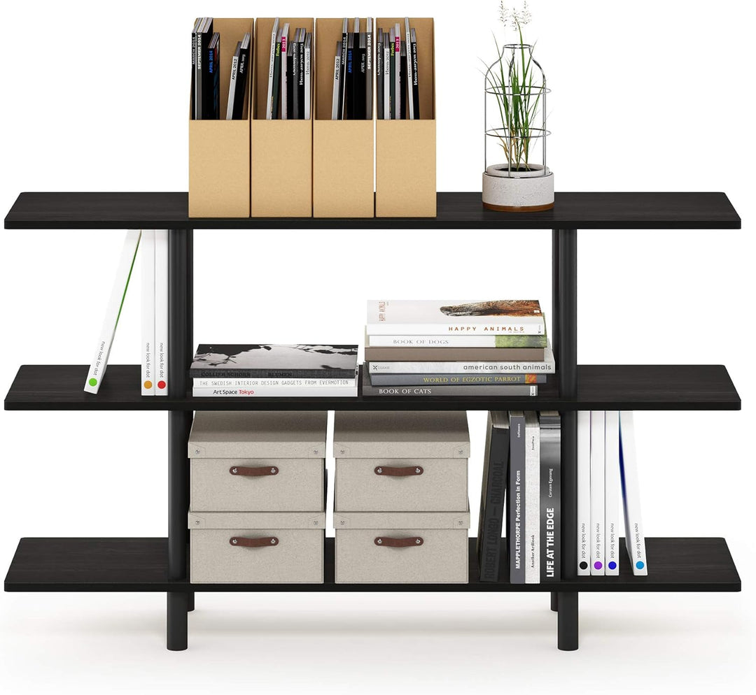 Furinno breites Regal mit 3 Ebenen, Espresso/Schwarz, 29.49 x 119.9 x 70.69 cm Espresso/Schwarz 3-st