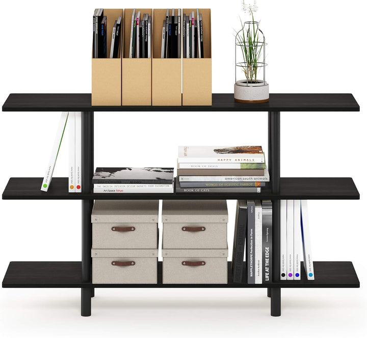 Furinno breites Regal mit 3 Ebenen, Espresso/Schwarz, 29.49 x 119.9 x 70.69 cm Espresso/Schwarz 3-st