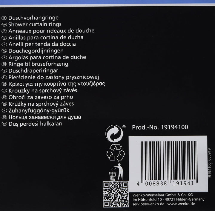 WENKO Duschvorhangringe gross Weiss 12er Set 12er Set Weiss (Packung mit 2)