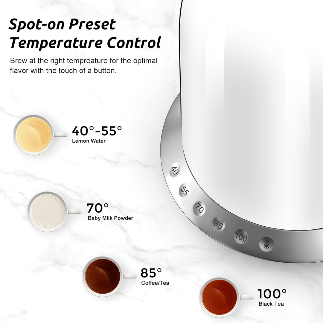 ASCOT Wasserkocher Edelstahl mit 5 variablen Voreinstellungen, Elektrischer Teekessel Kaffee Wasserk
