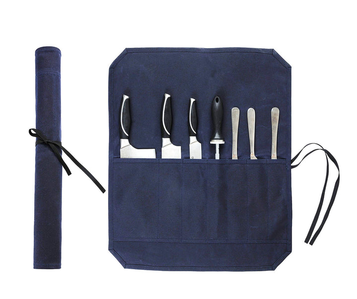 Denifiter strapazierfähiges gewachstes Segletuch, Messer-Rolltasche mit 7 Taschen, blau, Blau