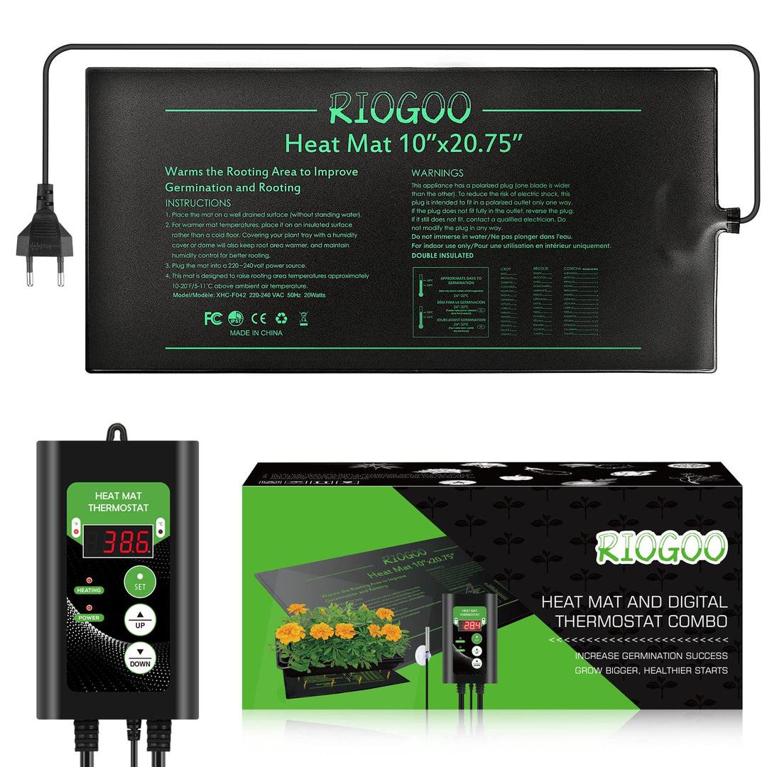 RIOGOO 24 * 52 cm Sämling-Heizmatte und Thermostatregler 68-108 ° F Digitaler Thermostatregler IP68