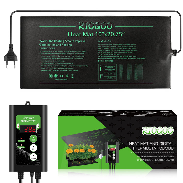 RIOGOO 24 * 52 cm Sämling-Heizmatte und Thermostatregler 68-108 ° F Digitaler Thermostatregler IP68