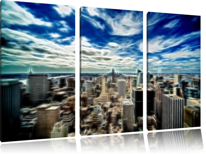 Pixxprint New York von Oben Neon Lights Effekt 3-Teiler Leinwandbild 120x80 Bild auf Leinwand