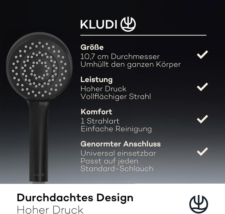 KLUDI-X1 Universal Duschkopf wassersparend als Option, Duschbrause mit 1 Strahlart, runder Brausekop