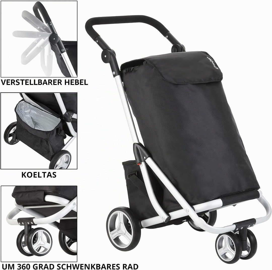 Cruiser Einkaufswagen 59 Liter mit 14 ltr Kuhltasche - 3 räder Einkaufstrolley (schwar) Schwarz, Sch