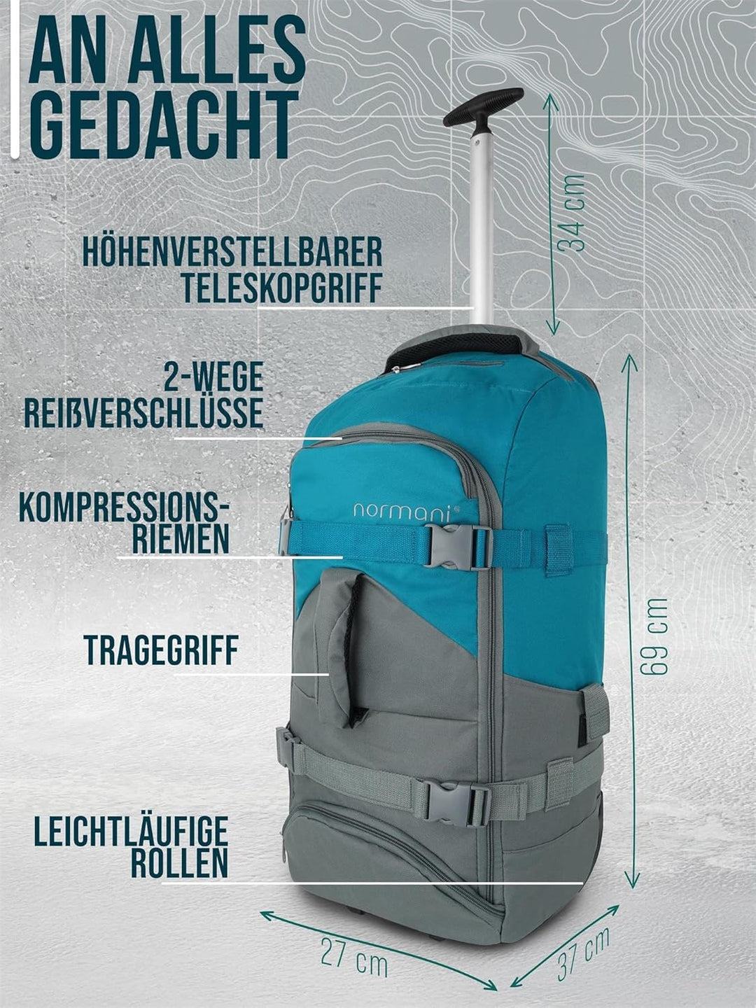 normani Backpacker Reisetaschen-Rucksack mit Trolleyfunktion - Trolley mit Frontloader Funktion und