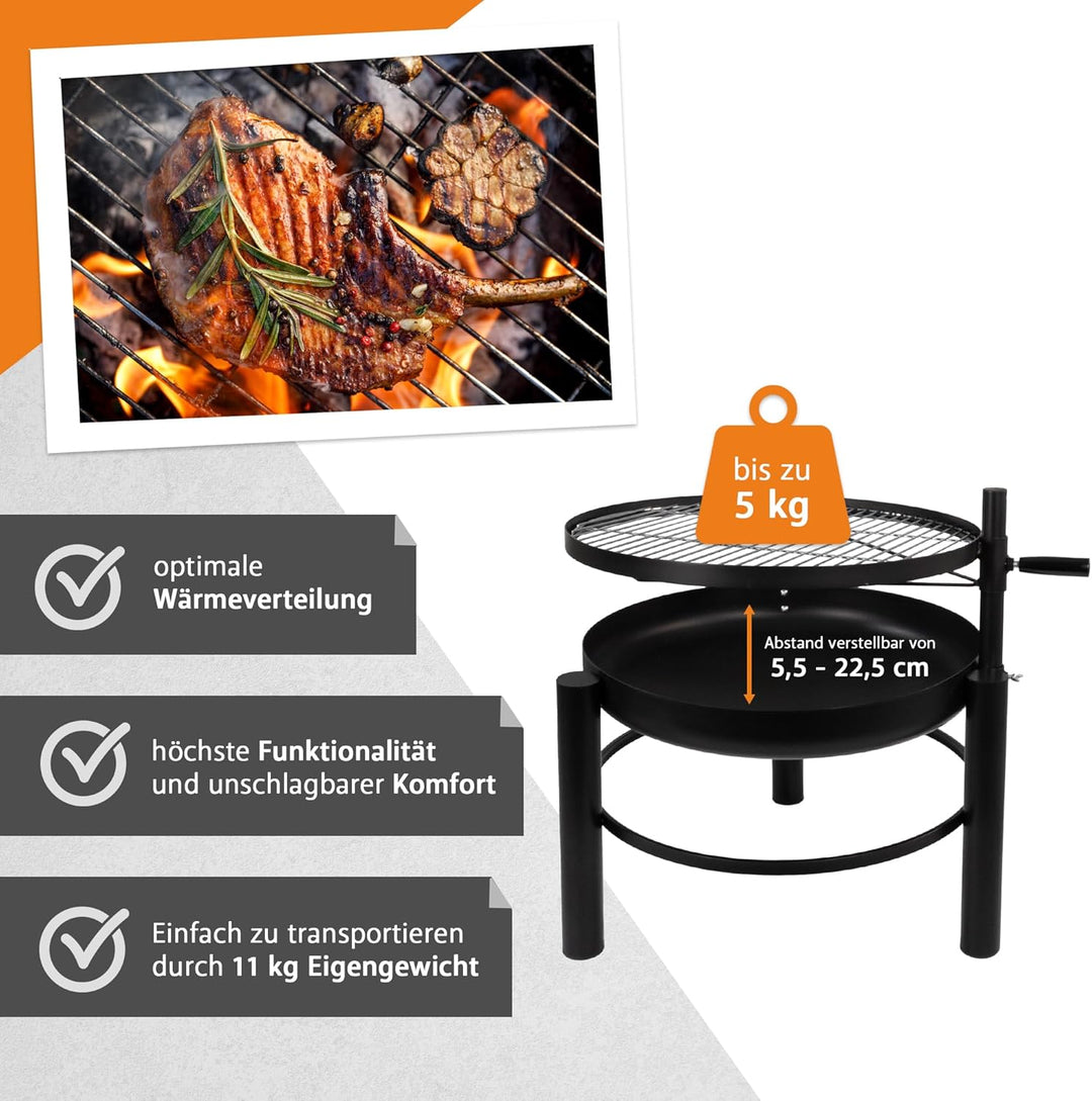 Lemodo Feuerschale mit Grill – Feuerstelle mit schwenkbarem und höhenverstellbarem Grillrost, stabil