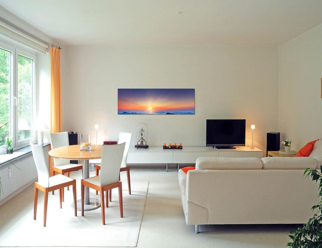 Paul Sinus Art Panoramabild auf Leinwand und Keilrahmen 150x50cm Ukraine Blumenwiese Sommer Abendson