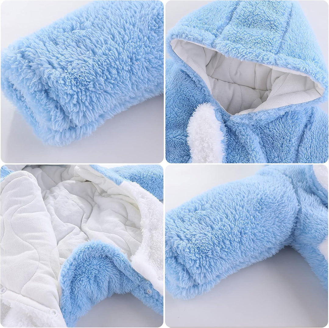 Neugeborene Baby Cartoon Bär Schneeanzug Wintermantel Fleece Kapuze Strampler Jumpsuit Blauer hase 9