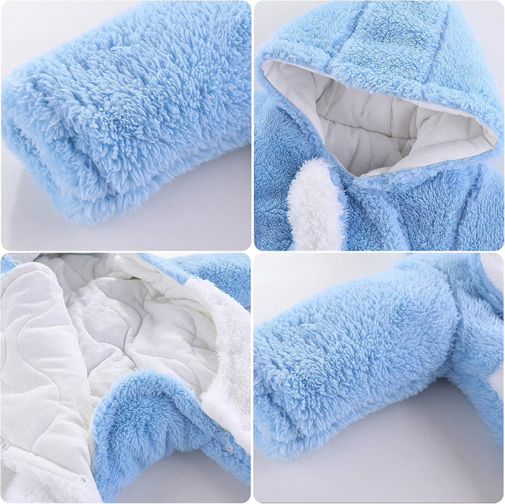 Neugeborene Baby Cartoon Bär Schneeanzug Wintermantel Fleece Kapuze Strampler Jumpsuit Blauer hase 9