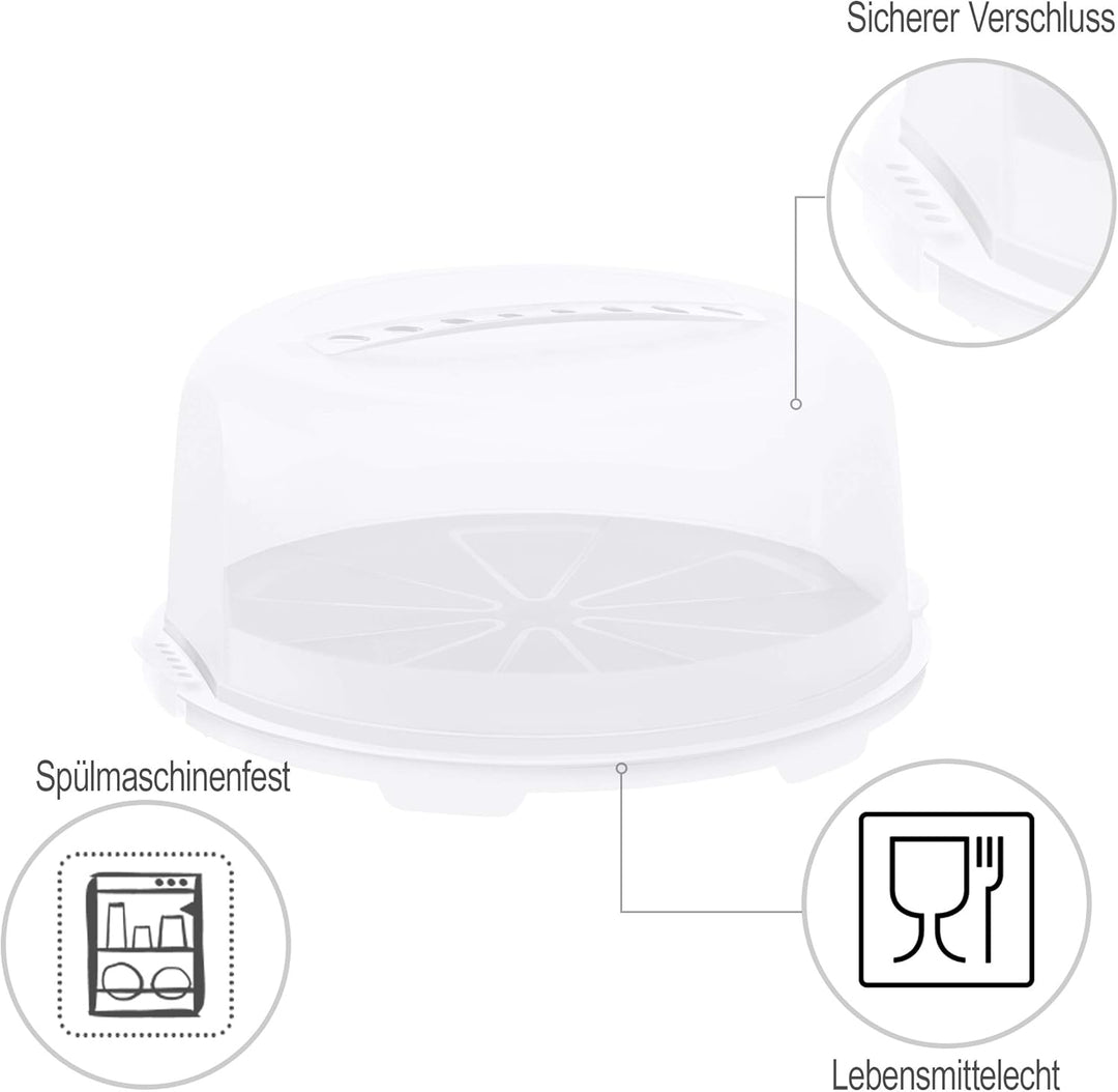Rotho FRESH hohe Tortenglocke mit Haube und Tragegriff Weiss/Transparent, Weiss/Transparent