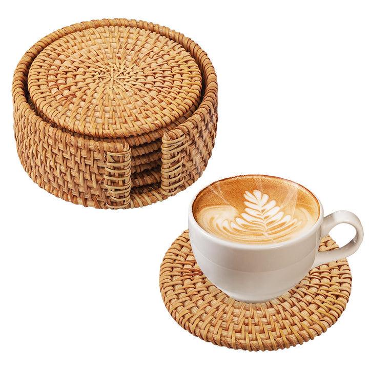 Rund Untersetzer Gläser 6er Set, handgefertigtes Rattan glasuntersetzer, korkuntersetzer, glasunters