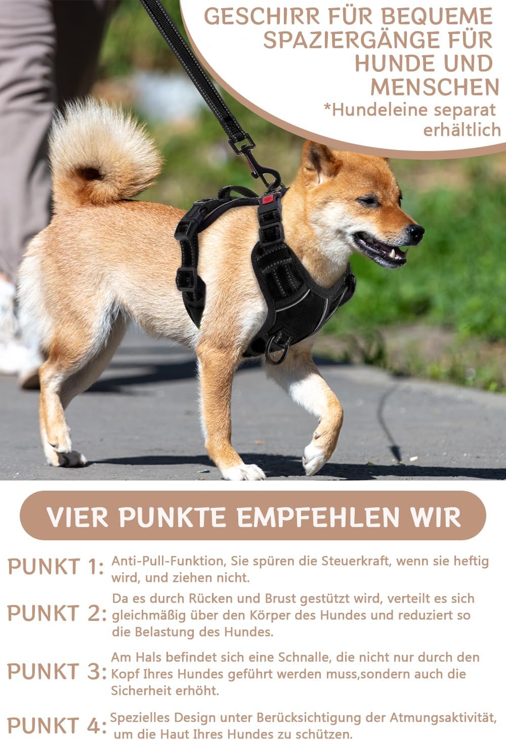 BaoCheng Hundegeschirr Anti Zug Hundegürtel,Kleine/mittlere/grosse Hunde,Atmungsaktives Mesh, Einfac