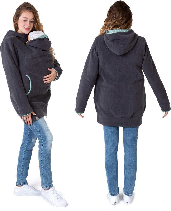 Viva la Mama Kängurujacke, Tragejacke für Baby aus Fleece - AHOI S Anthrazit / Punkte Mintgrün, S An