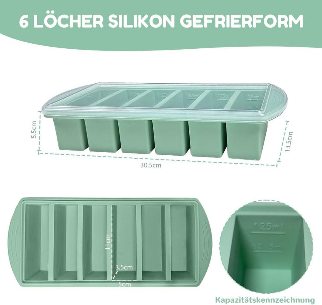 2 Stück Suppe Einfrieren Behälter, 6 Löcher Souper Cube Silikon Gefrierform mit Deckel, Su-ppe Suppe
