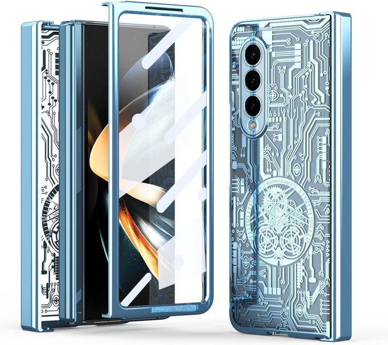 Miimall Kompatibel mit Samsung Galaxy Z Fold 4 Hülle mit Displayschutz+Scharnierschutz, [Galvanisier