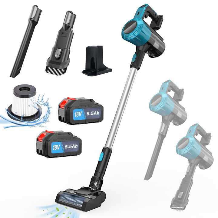 Akku Staubsauger mit 2X 5500mAh Akku, 3-in-1 Kabelloser Akkustaubsauger, 30000Pa Handstaubsauger für