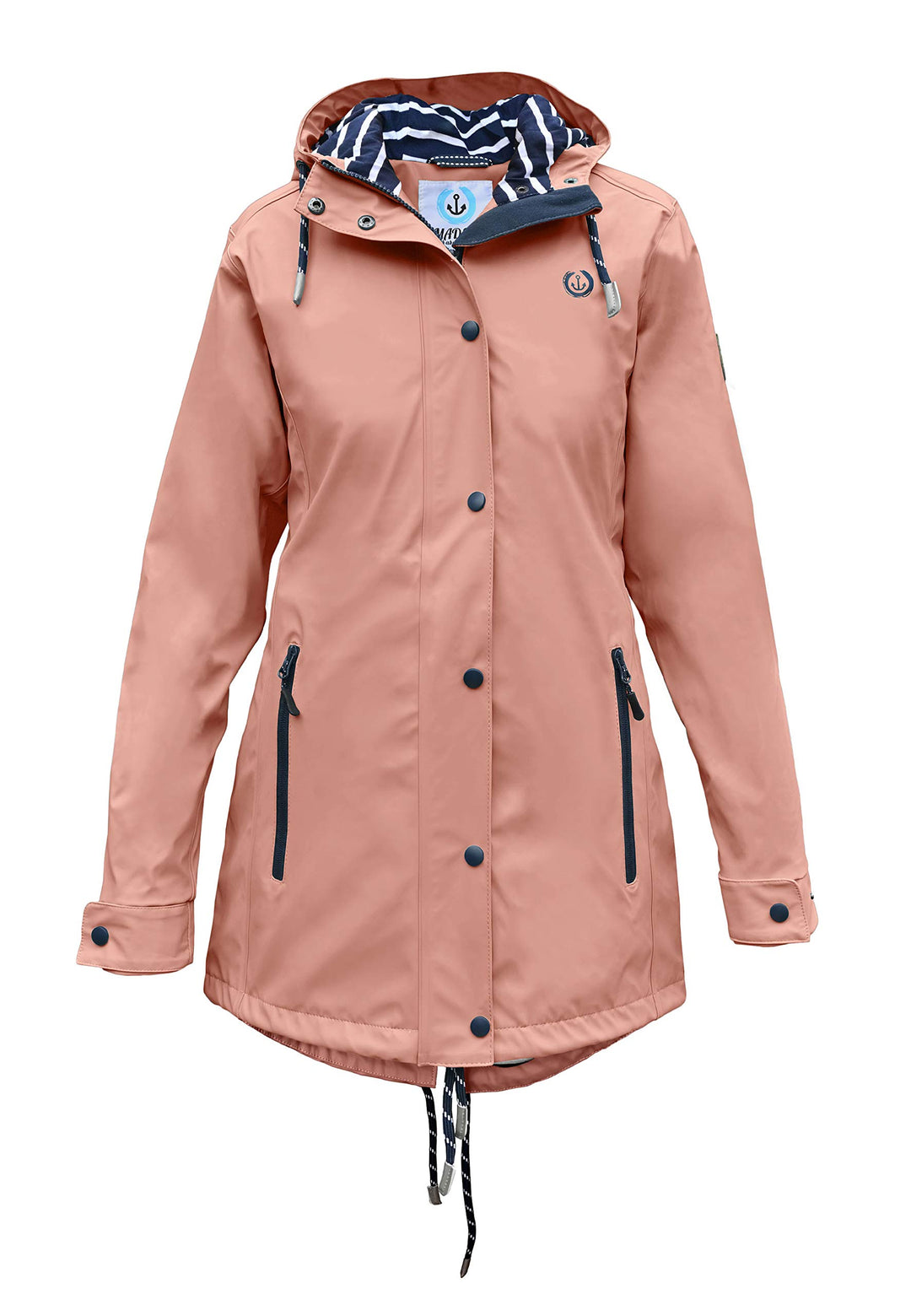 MADSea Damen Regenmantel Friesennerz Maritimes Gestreiftes Innenfutter Rosa, Grösse:36