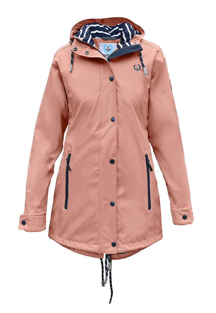 MADSea Damen Regenmantel Friesennerz Maritimes Gestreiftes Innenfutter Rosa, Grösse:36