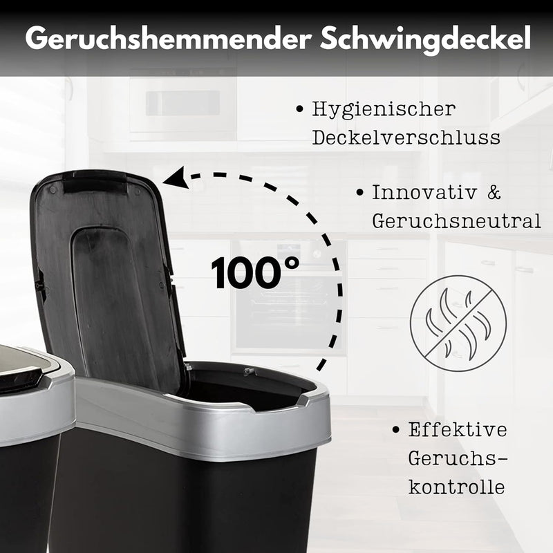 SUSTANIA Duo Mülleimer Küche 2 Fächer 25L - Geruchsdicht Doppel Abfalleimer mit Schwingdeckel, 2er S