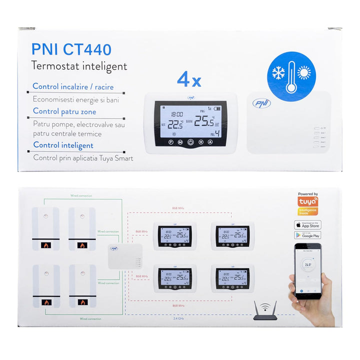 Smarter Thermostat PNI CT440 kabellos, mit WiFi, Steuerung von 4 Zonen über das Internet, für Heizan