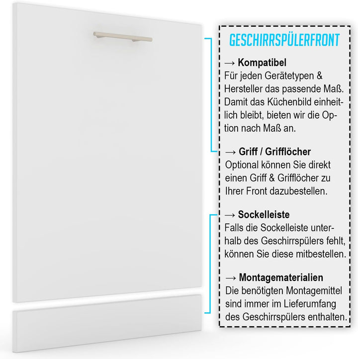 Geschirrspülerfront 19mm voll-, teilintegriert und nach Mass (Lichtgrau, 594x565mm) Lichtgrau 594x56