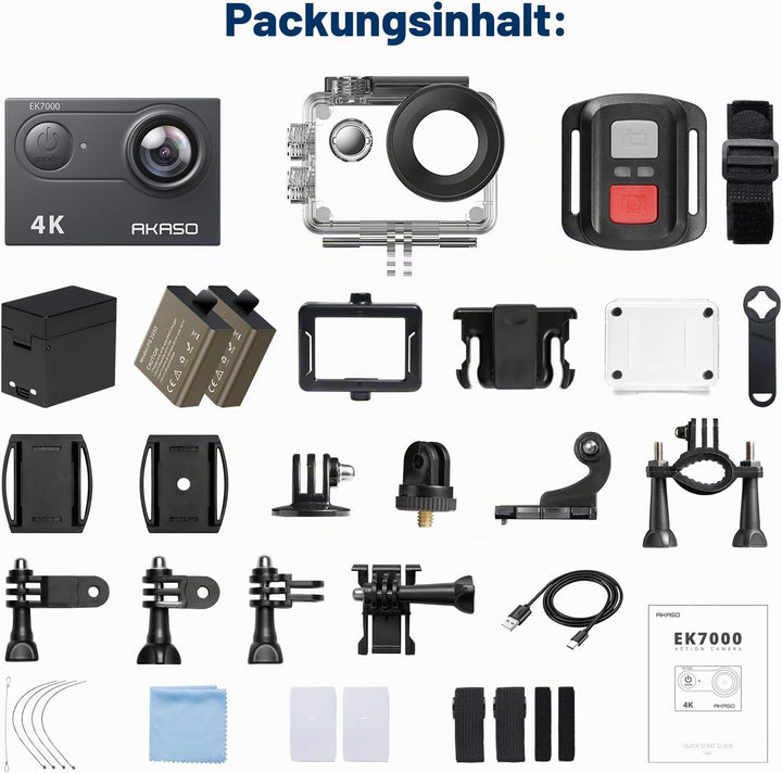 AKASO Action Cam,4K30FPS 20MP WiFi Unterwasserkamera 170°Ultra Weitwinkel Full HD Action Kamera mit