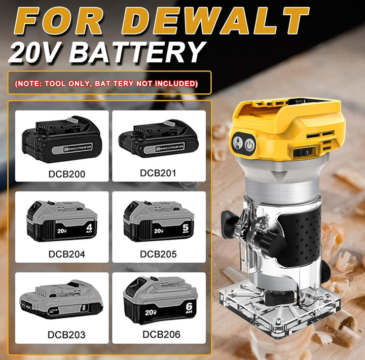 Akku Oberfräse kompatibel mit Dewalt 20V Akku, 1300W Bürstenlose Kantenfräser mit 6 Geschwindigkeite