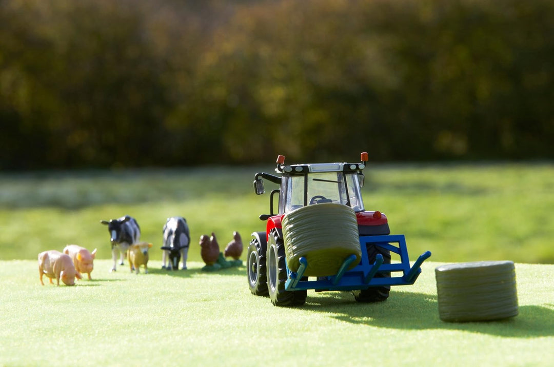Massey Fergusson 5612 Traktor Spielset, Britains Modell Spielzeug Traktor mit Anhänger und 5 Tieren