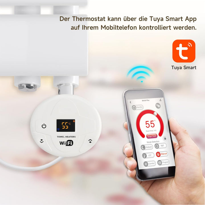 Heizstab mit Thermostat für Badheizkörper WiFi Programmierbare Elektroheizstab mit Temperaturregelun