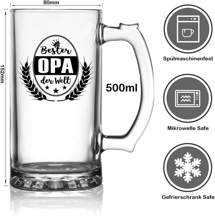 Bester OPA der Welt Bierkrug Bierglas (0,5 liter) im Geschenkbox, Ruhestand Geschenk Bier Geschenke