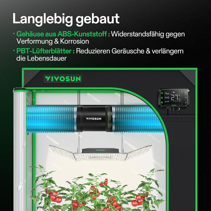 VIVOSUN Rohrventilator 100 mm mit Drehzahlregler, 221 m³/h leiser EC Rohrlüfter, Abluftventilator fü